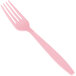A close up of a Classic Pink heavy weight plastic fork.