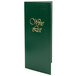 A green Menu Solutions wine list cover with gold text.