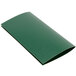 A green rectangular Menu Solutions wine list cover with a folded edge.