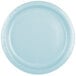 A pastel blue paper plate with a white border.