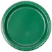 A close-up of a Creative Converting Hunter Green paper plate with a white border.