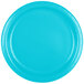 A close-up of a Creative Converting Bermuda Blue paper plate.