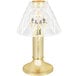 A gold table lamp with a clear glass shade.
