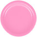 A close-up of a Creative Converting candy pink paper plate with a white background.