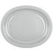 A white oval paper platter with a silver border.