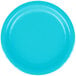 A close-up of a blue Creative Converting paper plate.