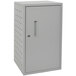 A gray Luxor metal wall mount tablet charging station with a white door and keyhole.