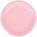 A close-up of a pink paper plate with a white border.