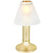 A Sterno Paige polished brass lamp with a white shade.