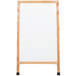 A white rectangular A-Frame white board with a wooden border.