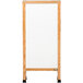 A white porcelain marker board with a wooden frame in an A-frame.