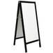 An Aarco black aluminum narrow A-frame sidewalk sign with white porcelain marker board.