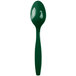 A hunter green Creative Converting plastic spoon with a handle.