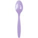 A Luscious Lavender plastic spoon with a white handle.
