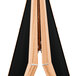 A wooden A-Frame with a black porcelain marker board on it and a wooden hinge.