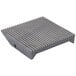 A grey metal rectangular grill plate with a grooved pattern and a hole in one side.