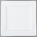 A Libbey ultra bright white porcelain square plate with a white rim on a gray surface with a fork.