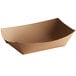 A brown paper tray with a curved edge.