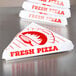 A stack of white Choice pizza boxes with red text.