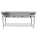 An Eagle Group stainless steel natural gas steam table with four open wells on a counter.