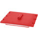 A red plastic Cambro Camtainer lid with a vent and gasket.