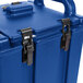 A navy blue Cambro Camtainer lid with black handles.