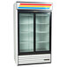 A white True refrigerated glass door merchandiser with LED lighting.