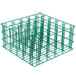 A green Microwire catering glassware basket with 25 compartments.