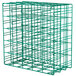 A green metal Microwire catering glassware basket with 25 compartments.