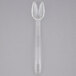 A clear plastic Thunder Group perforated salad bar spoon.