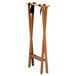 A Lancaster Table & Seating light brown wooden tray stand with black straps.