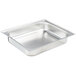 A Vollrath stainless steel half size chafer cover on a silver tray.