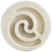 A white circular plastic part with a spiral inside.