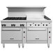 A white Vulcan commercial range with 6 burners, a griddle, and 2 ovens.