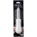 A Mercer Culinary stainless steel oyster knife with a white textured poly handle in a package.