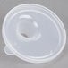 A clear plastic lid with a single opening on a white background.