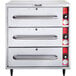 A silver Vulcan freestanding drawer warmer with red knobs.