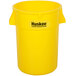 A yellow plastic Continental trash can with a Huskee logo.