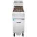 A Vulcan gas floor fryer with solid state analog controls and KleenScreen filtration system.