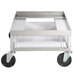 A Channel stainless steel poultry crate dolly with black wheels.