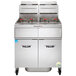 A Vulcan gas floor fryer system with white background.