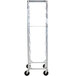 A Channel stainless steel lug rack with 6 shelves on wheels.