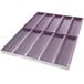 A purple Chicago Metallic loaf pan with 10 compartments.