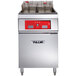A Vulcan 85 lb. electric floor fryer with a red panel.