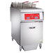 A large stainless steel Vulcan electric floor fryer with red handles.
