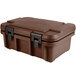 A dark brown Cambro Camcarrier top with two latches.