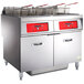 A Vulcan electric floor fryer system with two red baskets.