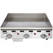 A Vulcan stainless steel liquid propane griddle with snap-action thermostatic controls.