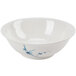 A white melamine bowl with blue bamboo design.