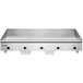 A Vulcan stainless steel electric countertop griddle with black knobs.